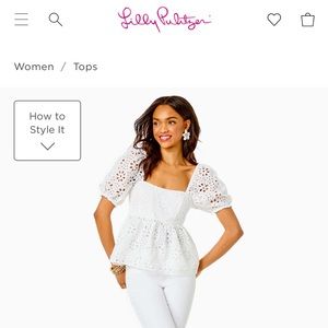 Lily Pulitzer women’s size 14 Kay Short Sleeve Eyelet Top White